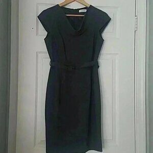 Grey Calvin Klein Cowl Neck Belted Dress